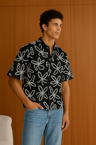 Image of TAGDO Men's Printed Cotton Casual Shirt | Half Sleeve Floral Print Shirt for Man | Relaxed Oversized Fit & Perfect for Casual, Office & Formal Wear (2050)