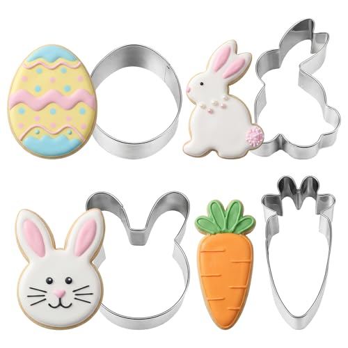 4 Pcs Easter Cookie Cutters Carrot Egg Bunny Rabbit Face Shapes Metal Cookie Cutters Stainless Steel Biscuit Molds for Baking and Easter Party Decoration Gift