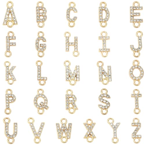 Clotiry 52 piezas de diamantes de imitación de la A a la Z, conectores de cristal de color dorado, letras del alfabeto para manualidades, pulseras, collares, bisutería