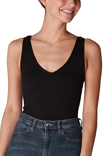 NIKIBIKI Women Seamless Ribbed V-Neck Bodysuit, Made in U.S.A, One Size