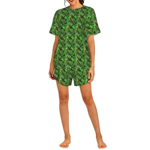 Pyjama court femme imprimé palmier vert aux finitions haut de gamme