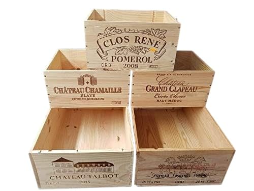 5 Pack of FRENCH Wooden Wine Box Crate for Vintage Shabby Chic Home Storage