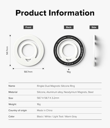 Image of Ringke Dual Magnetic Silicone Ring [Compatible with MagSafe Cases] [Double-Sided Magnetic Loop] Soft Silicone Removable Phone Finger Ring Grip Holder - White