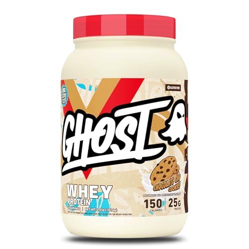 GHOST Whey Protein Powder Chocolate Chip Cookies - 2LB 25G of Protein - Whey Protein Isolate & Concentrate Blend - Post Workout Fitness & Nutrition Shakes with Real Cookie Pieces - Gluten-Free