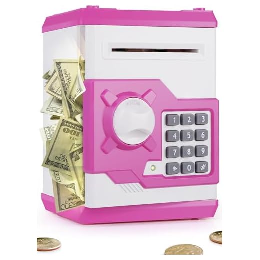 PLAYSHEEK Piggy Bank for Girls Boys Large Electronic Money Coin Banks with Password Protection, Automatic Paper Money Scroll Saving Box, Great Gift for Kids (Pink-White)