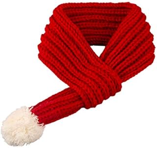 Golden Apple Dog Christmas Knitted Scarf Red Knit Scarves with Fuzzy Pompom Neck Warmer Bandana Xmas Holiday Winter Pet Puppy Cat Costume (S)