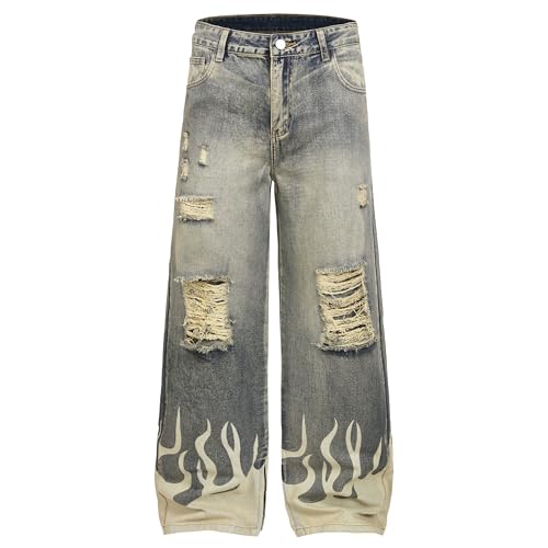 Image of QIMYUM Men's Wide-Leg Baggy Flex Jeans Relaxed Loose Fit Long Denim Pants