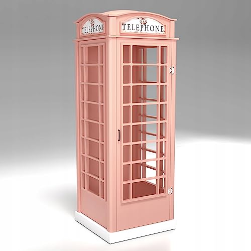 PLASTIKO - Armoire Cabine Téléphonique Londonienne Vintage - Meuble de Rangement Enfant avec Étagères et Compartiments - Style Loft Anglais 116 x 150 x 207 Rose
