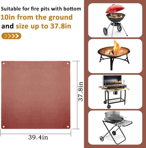 Image of Fire Pit Mat - 37.8x39.4in Fireproof Blanket for Under Fire Pit, Compatible with Solo Stove, Heat Resistant Rug for Outside Indoor Wooden Deck Grass Lawn Protection - Brown