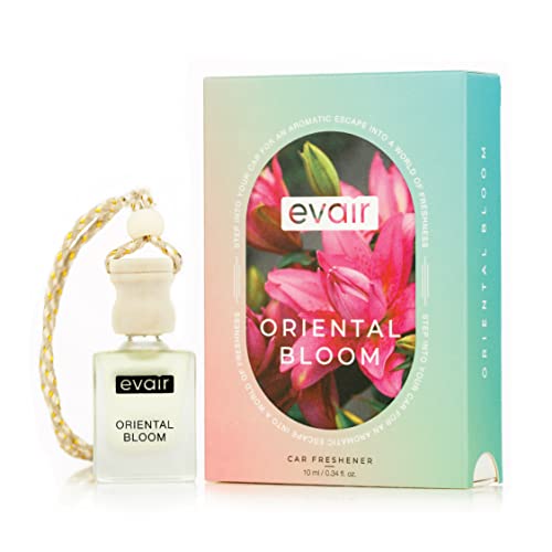 Evair Hanging Car Air Freshener | Car Perfume | Car Accessories Interior | Car Aroma with Essential Oils Fragrance in Glass Bottle with Wooden Diffuser Lid | 10 ml – Pack of 1 (Oriental Bloom)