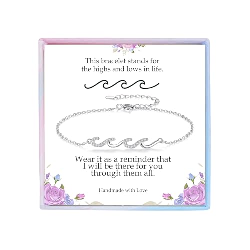 Image of Gifts for Women Christmas Birthday, Silver Wave Bracelets for Woman Mom Wife Grandma Daughter Granddaughter Friend Sister, The Waves of Life We've Through Together Mothers Day Graduation Gift