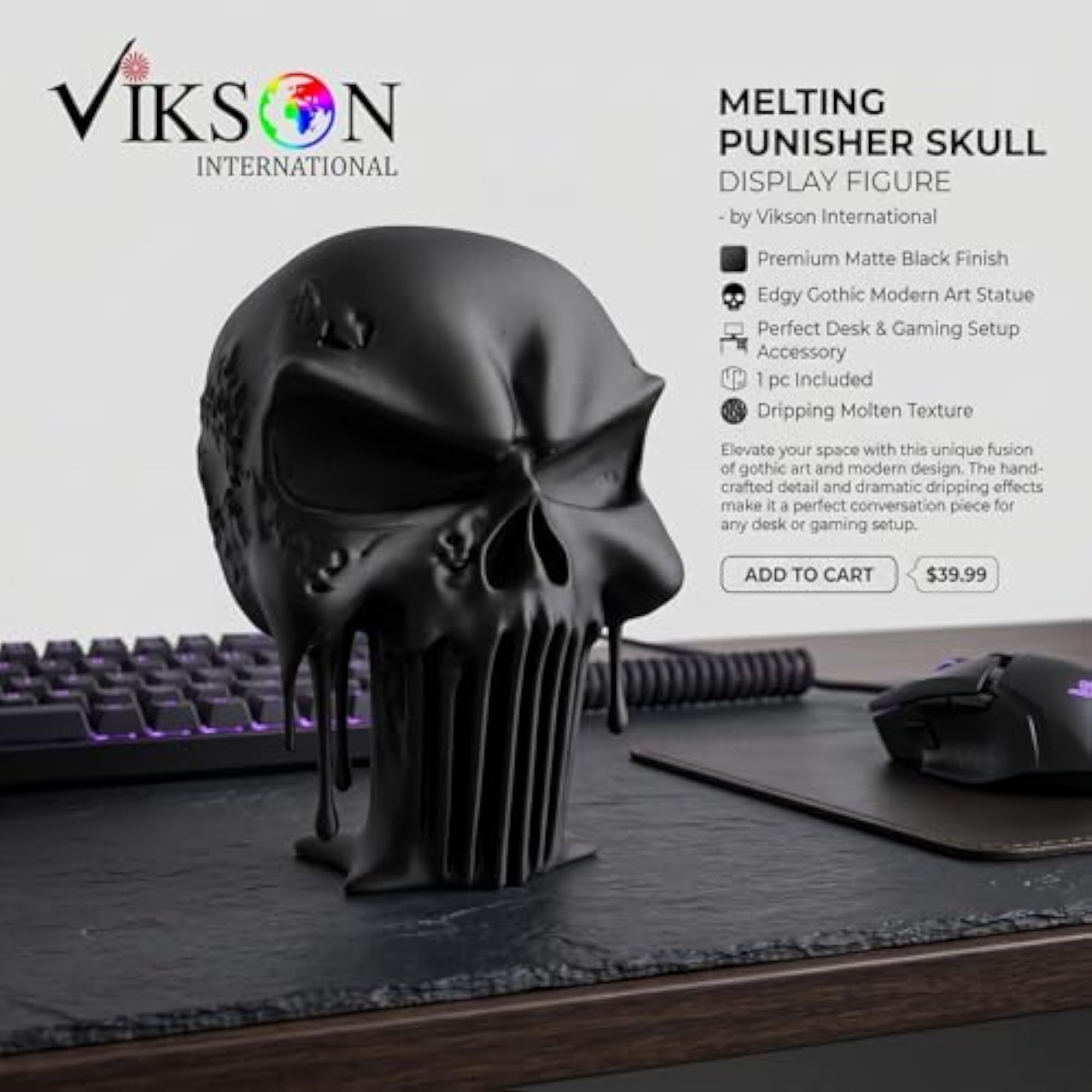 Gothic Melting Skull Display Figure, Edgy Modern Art Statue