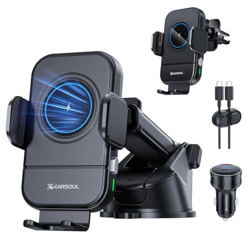 Supporto per cellulare da auto con funzione di ricarica con accendisigari da 55 W adattatore USB C 15 W con di induttiva per iPhone Pro Max Samsung nero