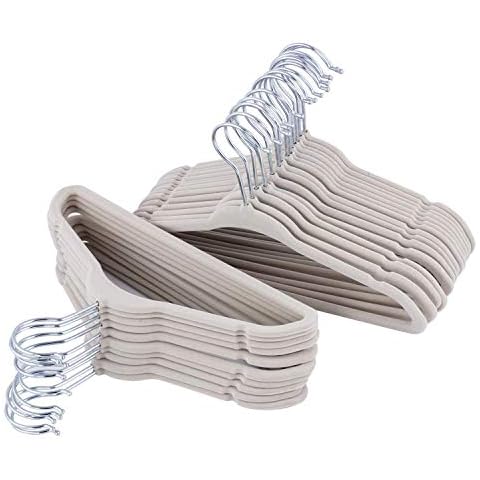 ETAOLINE Children's Hangers Beige Velvet Clothes Hangers for Kids Baby, Set of 25 Cover
