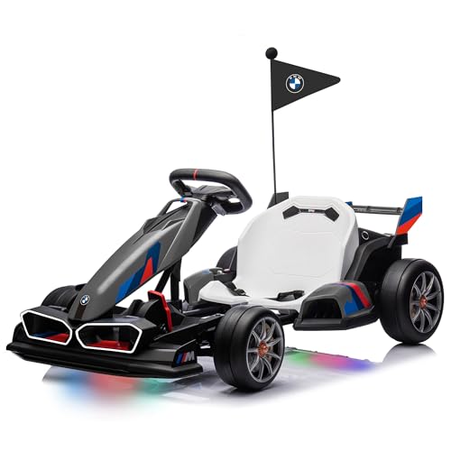 Electric Go Kart with Adjustable Seat, 24V Licensed BMW Drift Kart with Dual 200W Motors, Crazy Go Cart for Kids Ages 6-12, LED Lights, Drift Mode and 2 Speed(Grey) -  wanan, BDM0978
