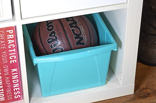 Image of Storex 5.5 Gallon Storage Bin with Lid - Plastic Classroom Organizer for Books and Supplies, Teal, 6-Pack (62746U06C)