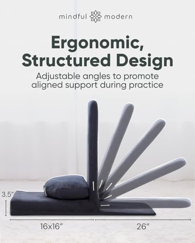 Image of Mindful Modern Folding Pro Meditation Chair - Adjustable Meditation Seat with Back Support and Half Moon Buckwheat Meditation Cushion - Comfortable Mindfulness Living Room Floor Chair