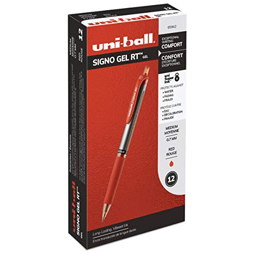 uni-ball Retractable Gel Pens, Medium Point (0.7mm), Red, 12 Count