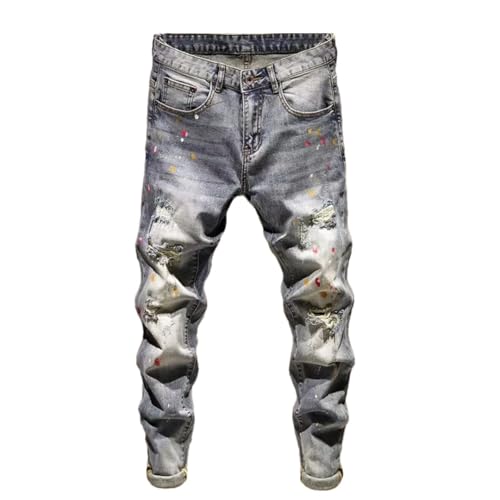 Men's Spring Ripped Elastic Small Legs Casual Slim Comfortable Large Size Jeans