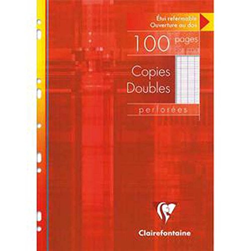 Lot de 10 Copies doubles perforées blanches, Format 21 x 29,7 cm, 100 pages, grands carreaux seyès, 90g - Sous étuis carton -