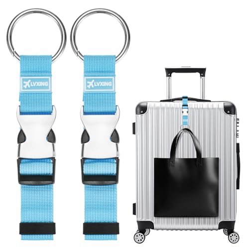Image of M METERXITY 2-Pack Add A Bag Luggage Strap, Adjustable Suitcase Belt for Connecting Luggage /Backpack /Jacket, Carry Strap with Ring Buckle [Blue]