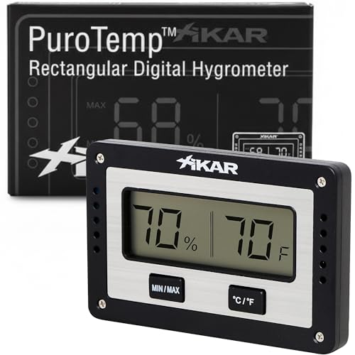 XIKAR PuroTemp Rectangular Digital Hygrometer – Digital Thermometer with Humidity Sensor – Temp and Humidity Monitor for Humidor, Easy to Calibrate, Fast Refresh Readings, Lightweight – Black