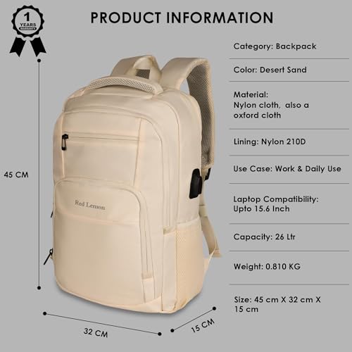 Image of Red Lemon Swiss Cut Design 15.6 inch Laptop Backpack for Men and Women, Stylish 26L Capacity, USB Charging Port, Anti-Theft Pocket & Accessories Organizer