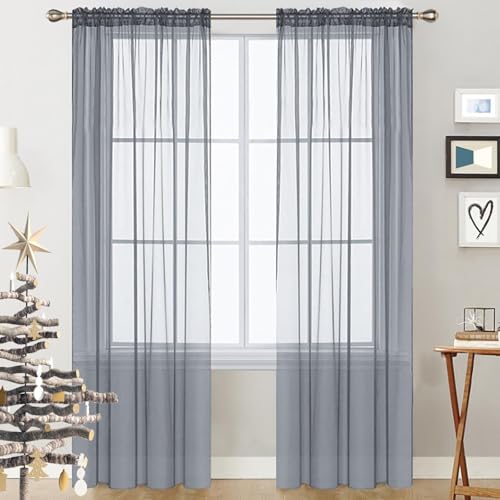 GAIFNAG Rideau Voilage Blanc 90 x 160 cm Décoration de Fenêtre/Lavable Rideaux Anti Froid, Rideau Occultant avec Œillets pour Mariage de Noël Chambre, Gris...
