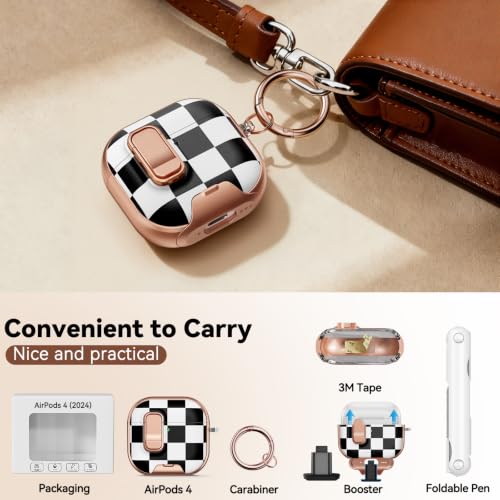 Image of for AirPods 4 Case 2024 with Safety Lock-Large Checkered | As Phone Stand, for Women Girly, with Keychain & Cleaner Kit,Two-Piece Design,Support Wireless Charging,Clear TPU+PC Material
