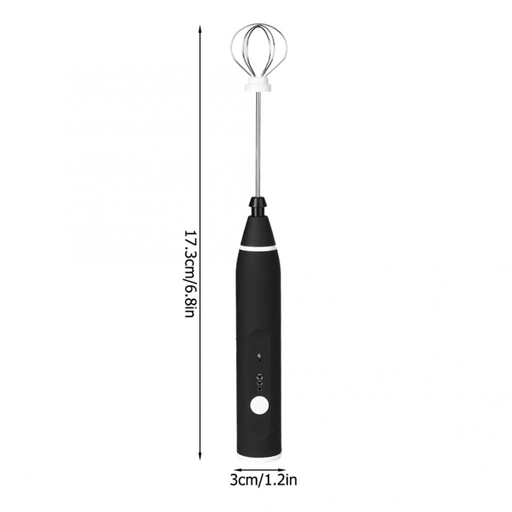 Frullino per Le Uova Elettrico Automatico Montalatte Frullatore Regolabile a 3 velocità con Ricarica USB (Nero 17,3x3cm)