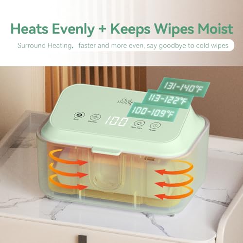 Chefhandy Baby Wipe Warmer, Wipe Warmer and Baby Wet Wipes Dispenser with UV Light Sanitizer,Baby Wipes Warmer for Babies,3 Heat Modes,Night Light,Heating Silence,Large Capacity Wipes Warmer (Green)