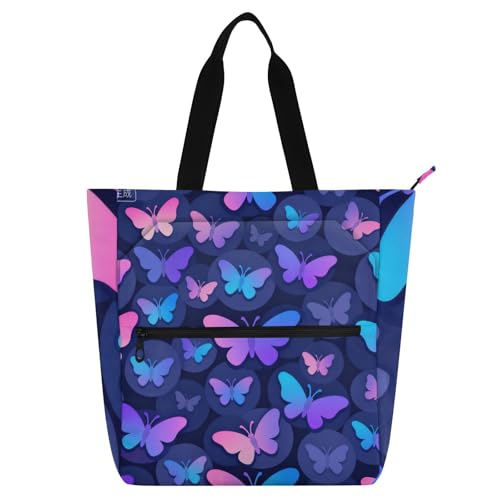 Sac fourre-tout papillon violet en tissu Oxford 600D résistant avec fermeture pour enfant