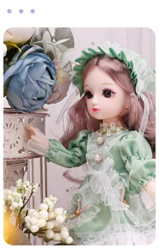 Image of Tickles Set Movable Jointed Cute Girl Brown Eyes Fashionable Doll Green Frock for Kids Girls (Size: 30 cm Color: Green & White)
