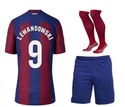 Barca Home Lewandoweski Soccer Kids Jersey + Shorts + Socks Set Kit Size Small (6-7 Years Old) For Youth