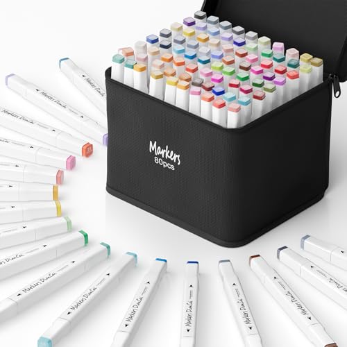 DTXDTech Alcohol Markers 80 Colors,Dual Tip Chisel & Fine Markers Set Waterproof Ink Alcohol Coloring Marker Art Marker Pens for Painting,Note,Marking,White Barrel