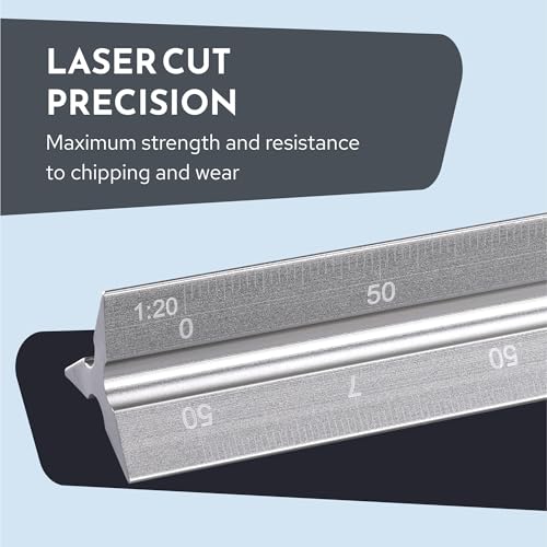 Wintex Dreikantmaßstab Silber - Hochwertiges Aluminium Lineal 30 cm - Präzise Messungen dank Laser-Cut - Rutschfestes Metalllineal - Maßstab Lineal - Mit Aufbewahrungstasche