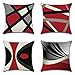 Housse de Coussin 35x35cm Géométrie Rouge,Lot de 4 Coton et Lin Décoratif Canapé Home Decor Taie d'oreiller Super Doux Decoration Housse de Coussin Maison Salon Chambre pour Canapé Pillowcase,14x14in