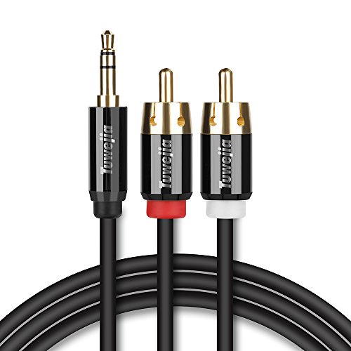 RCA Audio Cable Tuwejia Super HD 3.5mm AUX to 2RCA 6Feet Y Splitter Stereo Audio Cable Male Type OFC Conductor Dual Shielding Gold Plated High-End Metal Shell (6Feet)