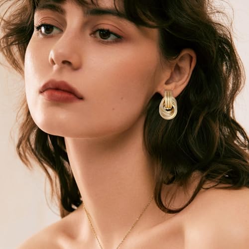 Chunky Gold Statement Earrings - Trendy, Fashion Knot Geometric Drop Dangle Earrings - Minimalist Gold Jewelry for Women2