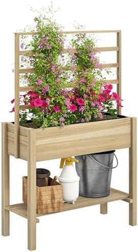 Outsunny Jardinière sur Pieds, carré Potager de Jardin sur Pieds,...