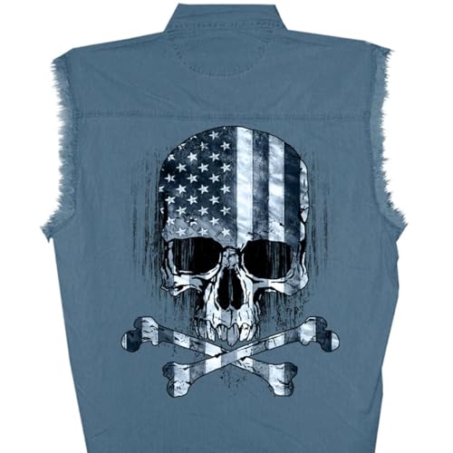 Hot Leathers Men's Flag Skull Sleeveless Denim (Blue Den, XX-Large)