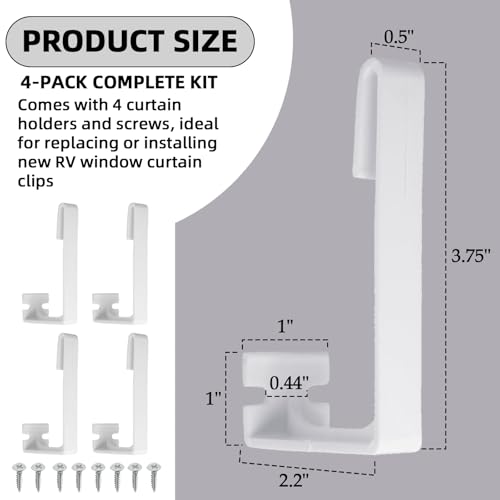 Image of TonGass 4-Pack RV Curtain Holders with Screws (White) - Camper & Motorhome Curtain Clips for Window Drapes, Heavy-Duty Plastic Retainers for RV, Boat, and Trailer Curtains