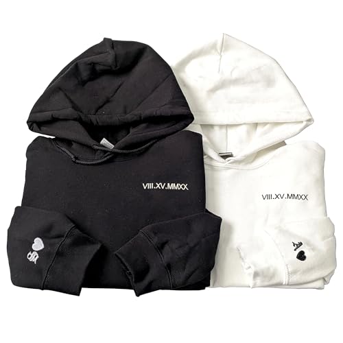 Pamaheart Custom Embroidered Roman Numeral Hoodie - Matching Hoodies, Couple Sweatshirts, Gifts for Her, Him, Valentines Day