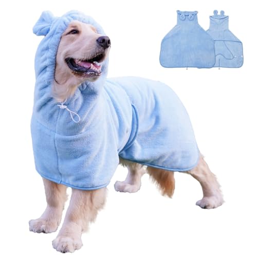 Fnaobai Haustier-Bademantel für Hunde und Katzen, saugfähig, schnell trocknend, niedliches Hunde-Badetuch, Kapuzenmantel, Verstellbarer Kragen und Bauchgurt für Pool, Strand