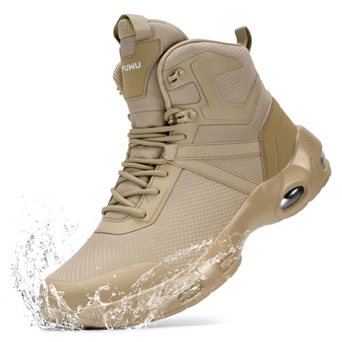 Image of Military Tactical Boots Men Wide Waterproof 6 Inches | Non Slip Side-Zip Combat Hiking Work Boots Lightweight Durable