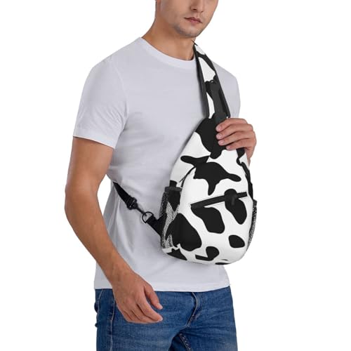 Mochila Sling negra con estampado de vaca para senderismo miniatura 7