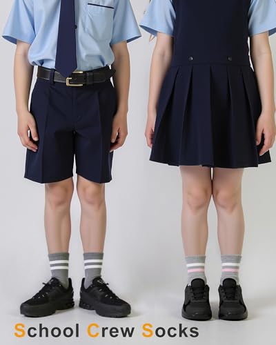 HONGTEYA Kids Socks for Girls Boys Soft Stretch Cotton Crew Seamless Athletic Socks School Uniform 4-12 Years 5 Packs4