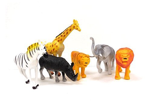 THE UM24 Animal World Toy Wild Animals Figures, Large Size 6 Piece Assorted Styles, Elephant Giraffe Hippo Tiger Zebra and Lion