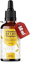 Vitamin D3 K2 Tropfen hochdosiert - 50 ml - 1.000 IE D3 + 20 µg K2, Vitamin D produziert in Deutschland - Verpackung kann variieren