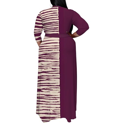 Image of SUZONANA Plus Size Maxi Dresses for Curcy Women Casual Loose 3 /4 Sleeve Long Dress with Belt